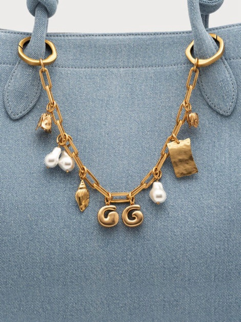 Cult Gaia Bijou Bag Charm Dangle Pearl Gold Logo Chain Accessory MSRP $258 NEW